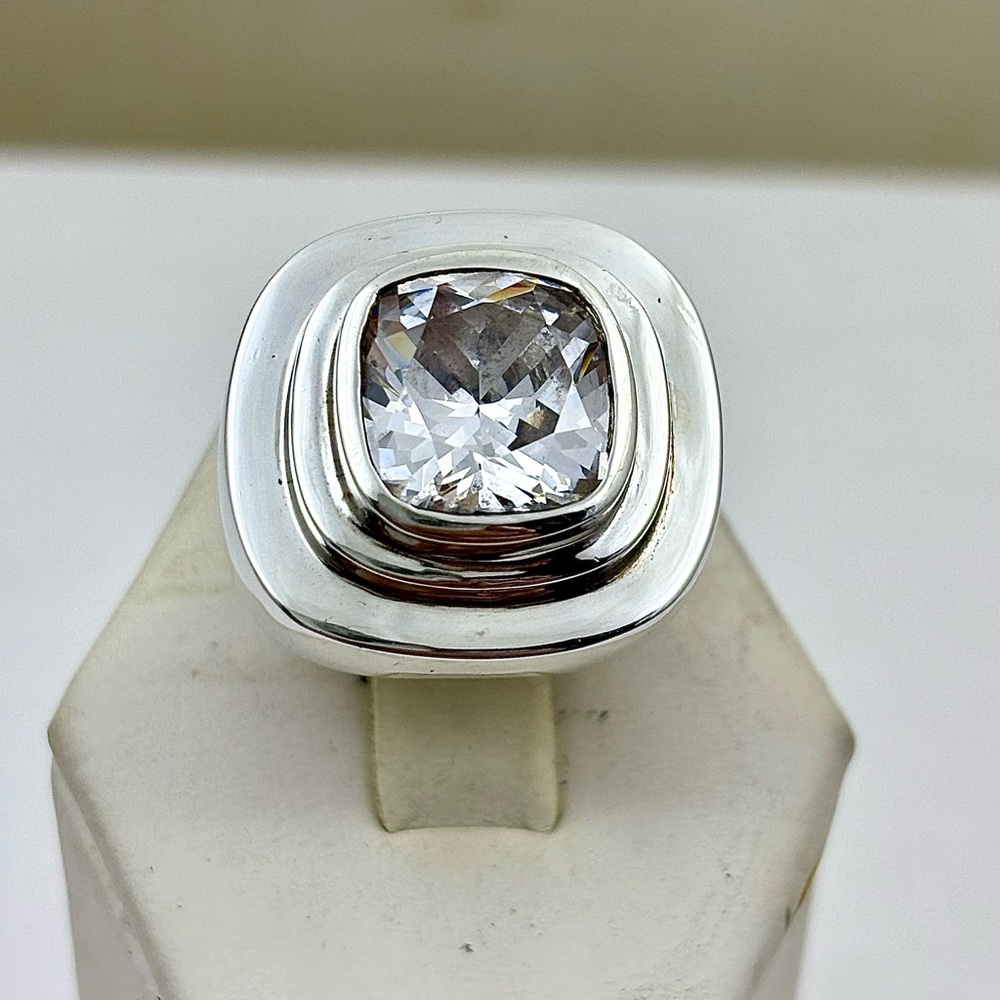 SIMON SEBBAG Sterling Ring With Clear Faceted Stone - Sz 6.5